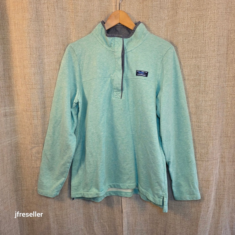 L.L. Bean Soft Cotton Rugby Henley Pullover Women's LG Mint Green Heather Button